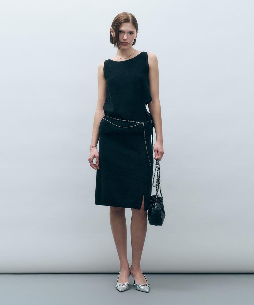 MONGDOL Side Slit Knit Sleeveless Black Mdkt109Black