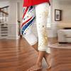 Women Elastic Waist Capri Pants Stretchy Fitted Mid-Calf Length Beach Shorts with Patriotic Print for Summer Casual Wear