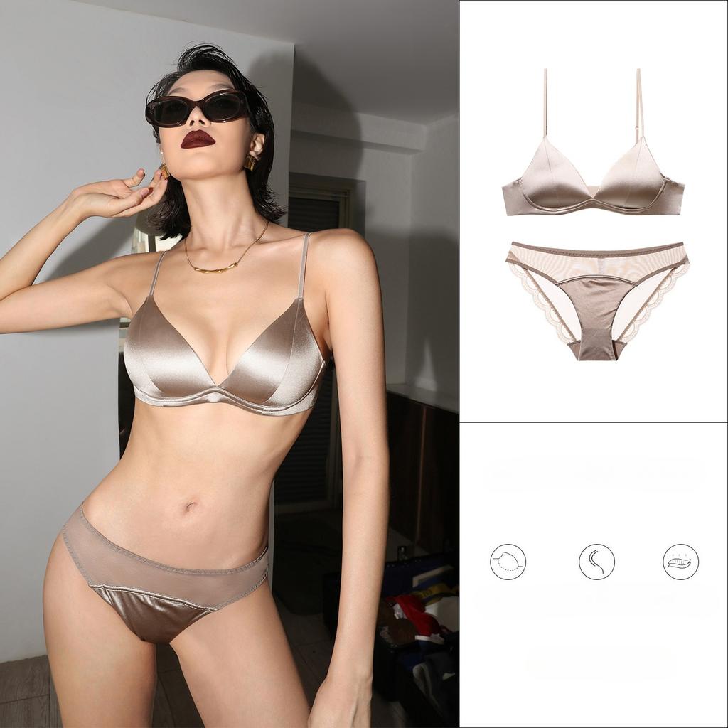 Novo Conjunto de Lingerie Feminina Sem Costura Sexy Sutiã Push Up Decote em V Profundo Bralette Francês de Tira Fina Sem Aro Calcinhas de Renda Confortáveis Conjuntos de Lingerie