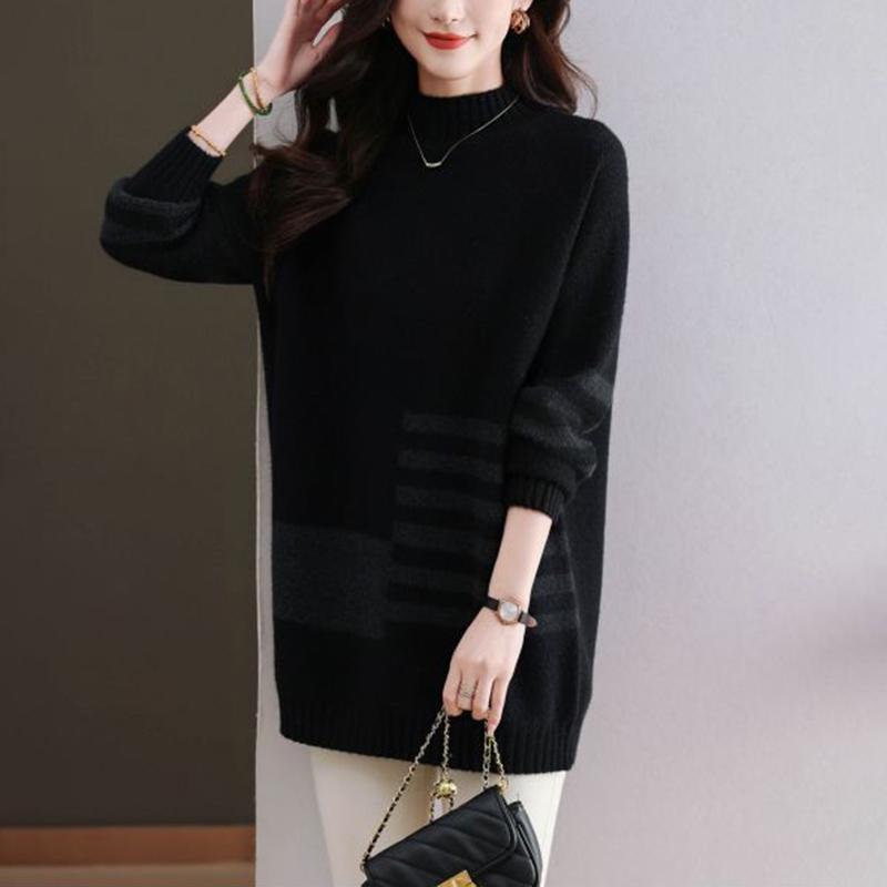 Pullover für Damen Herbst Winter Verdickter Pullover Warm Gestrickt Dehnbar Langarm Oversize Jumper Oberteile
