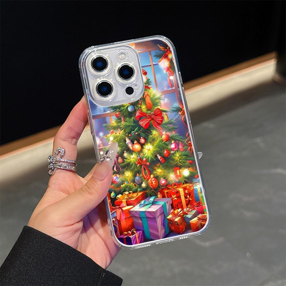 Ae105 Happy New Year Art Christmas Magsafe Transparent Cases for Samsung S23 S24 Ultra S21 FE iPhone 16 Pro Max XR Magnetic Wireless Charge Back Cover