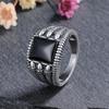 CopperJewelry Ring Natural 8*10mm Square Claw Big Black Agate Stone Vintage Ring for Women Party Gifts