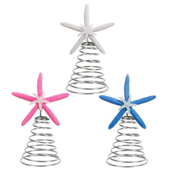 Starfish Christmas Tree Topper Resin Starfish Decoration with Spiral Wire Base Xmas Tree Decoration Starfish for Home Office Parties