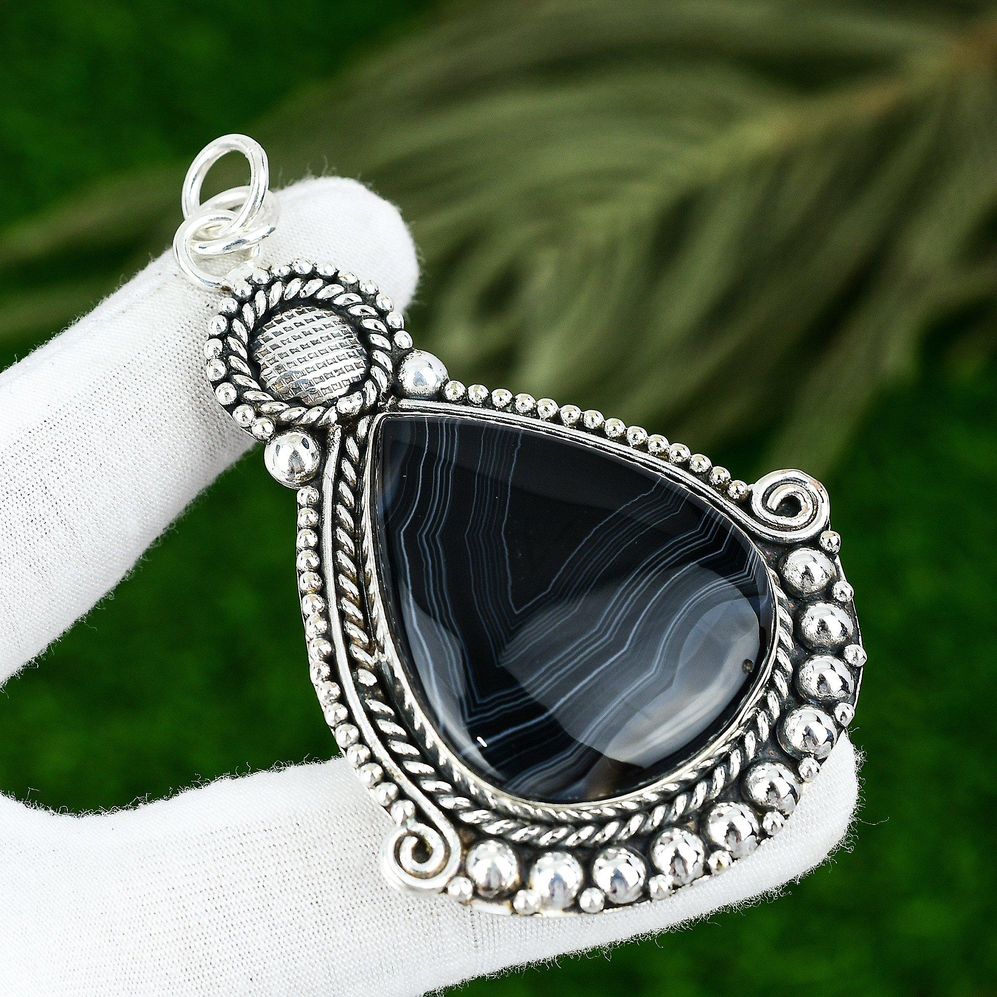 

Pear Natural Sardonyx Art Deco Mother Bezel Artisan Trendy Pendant 925 Silver