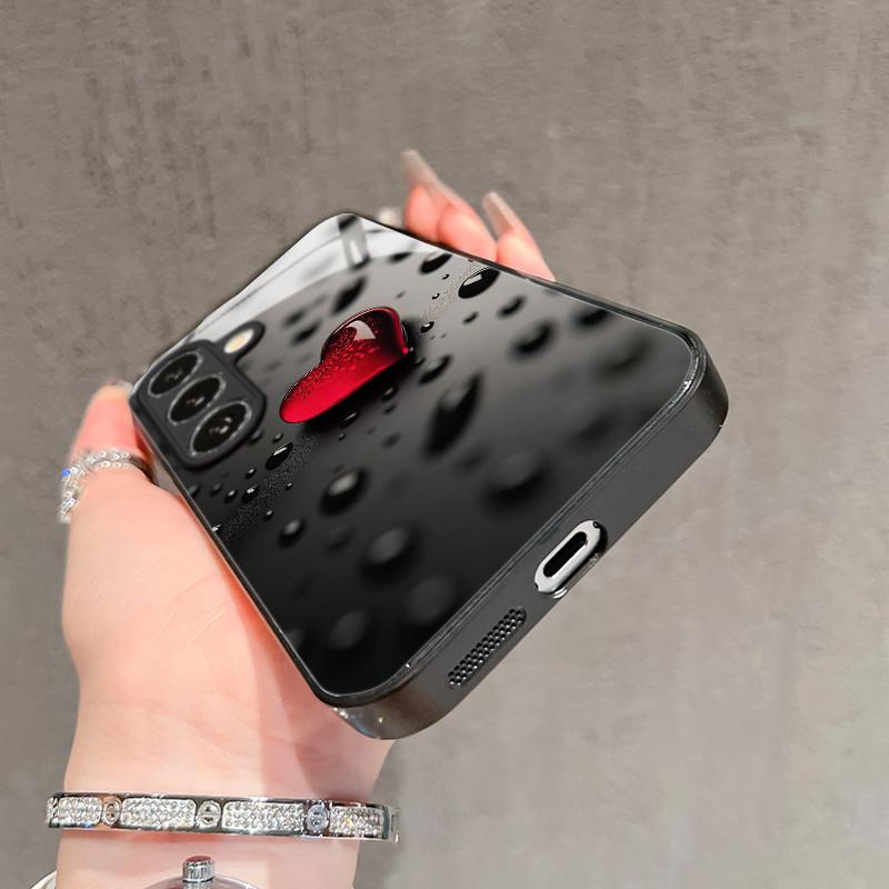 Red artificial jade heart patterned glass phone case for Samsung Galaxy S26 S25 S24 S23 S22 S20 fe/plus/ultra anti drop