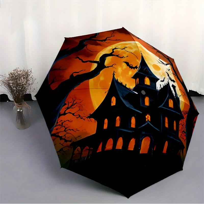 1pc Haunted House Moonlit Night Automatic Umbrella High Quality Canopy, Portable Folding Umbrella with, Ideal Gift for - Travel, Everyday, Formal Even