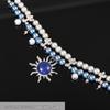 Men's Double-Layer Pearl Cross Necklace: Retro Blue Sun Design, High-End Luxury Clavicle Chain