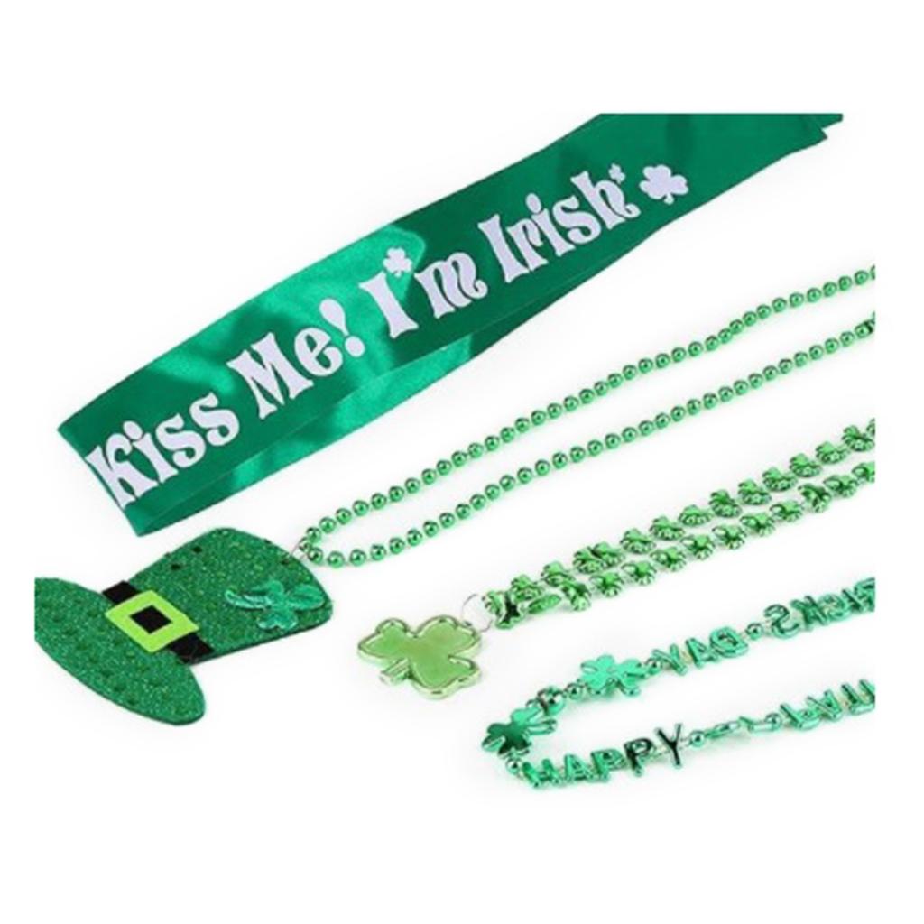 12x St. Patrick's Day Accessories Set Green Shamrock Beads Necklaces Irish Party Shoulder Straps for Costume Accessories