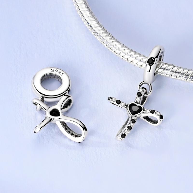 

Charms Platablack Zircon Heart-Shaped Crucifix Pendants Fit Originalbracelets Charm For Women Jewelry Diy Making Gifts