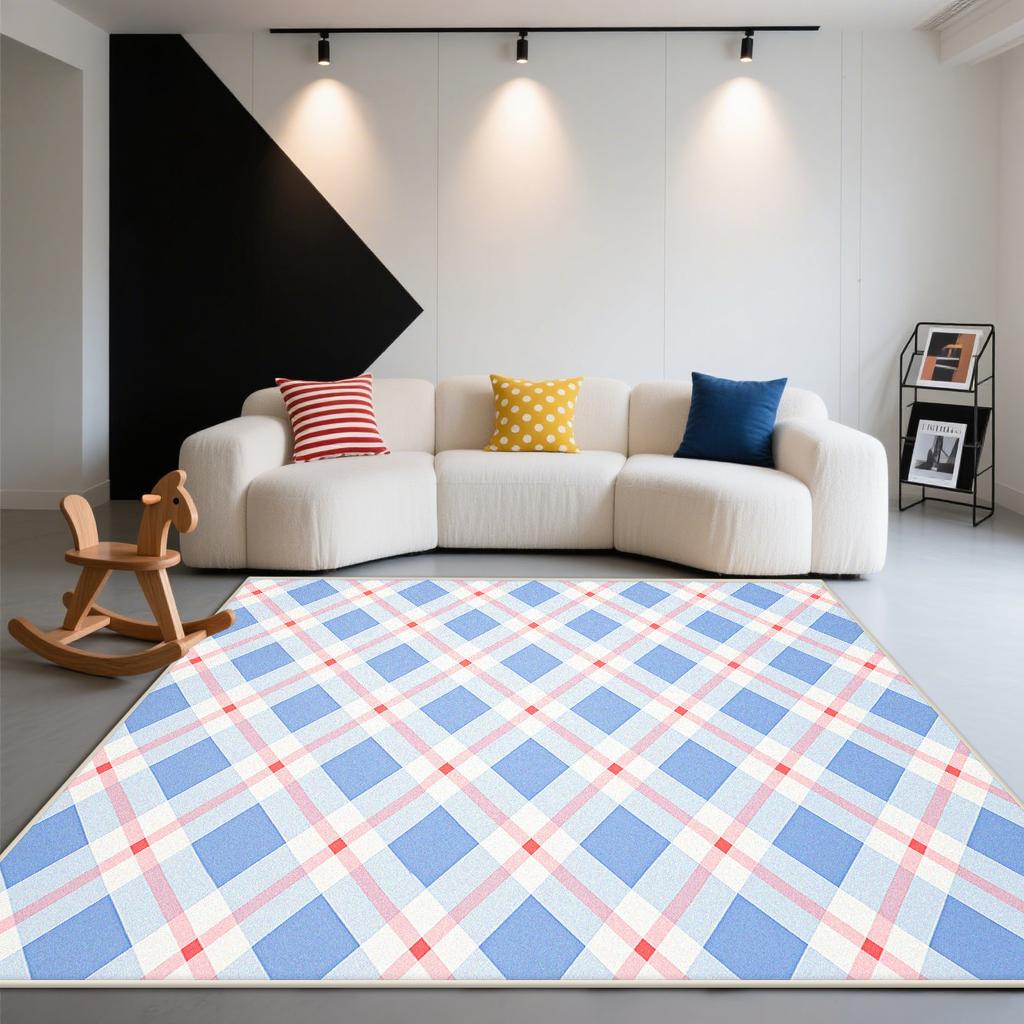 Fashion Plaid Style Living Room Carpet Modern Room Decoration Aesthetic Large Rugs Lounge Fluffy Soft Play Mat Washable Antiskid