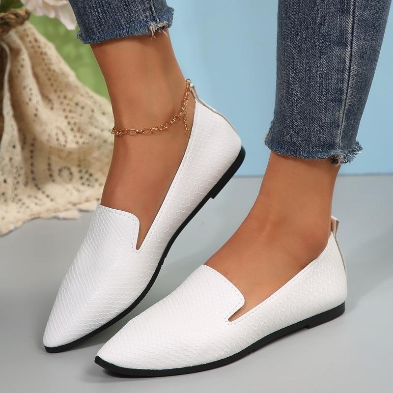 Women's Shoes Leather Loafers Ballet Flats Pointed Toe Barefoot Slip-on Casual Low Heel Stone Pattern Woman Flat Shoe
