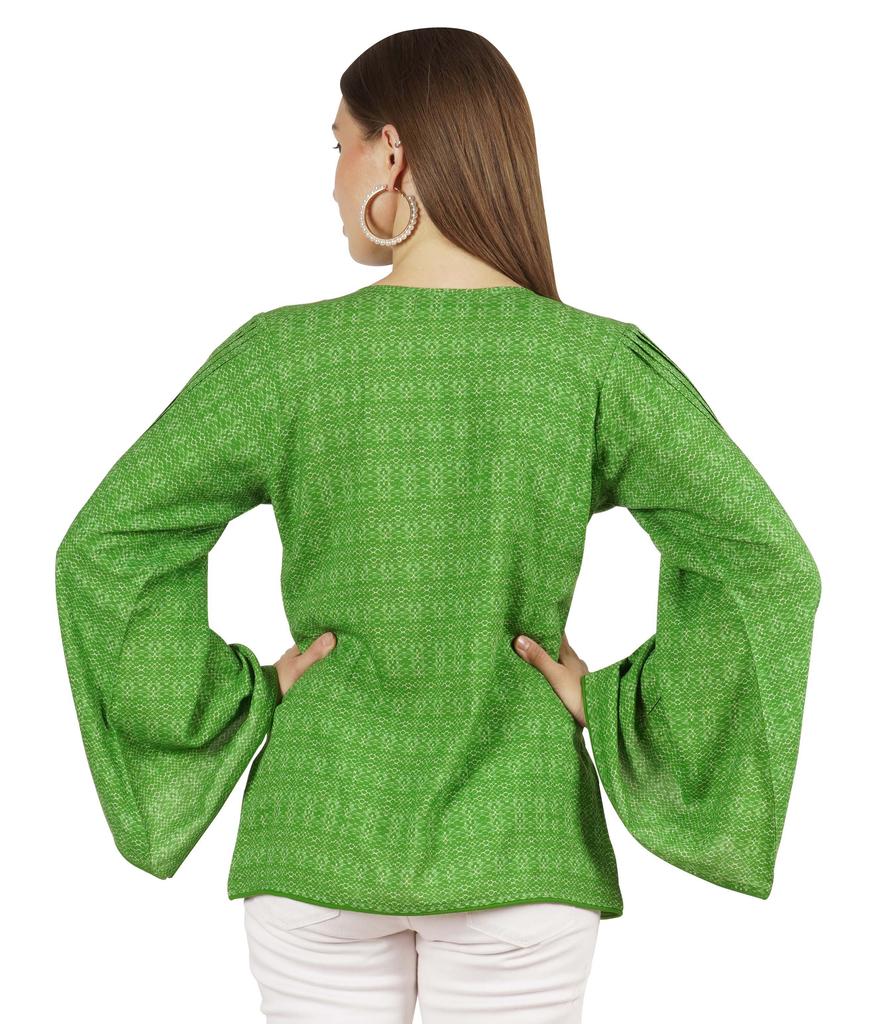 Moomaya Printed Top Full Sleeve Pleated Rayon Kurta Short Tunic Summer Blouse For