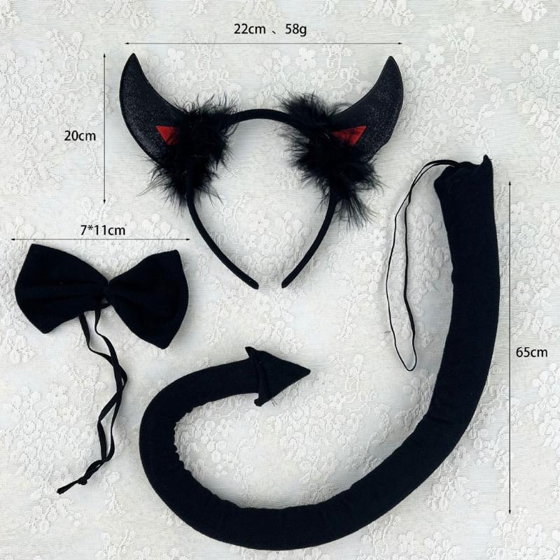 Halloween Cow Costume Animal Dress up Set Includes Cow Horn Headband, Tail, Bowtie for Kid Girl Halloween Cosplay Party