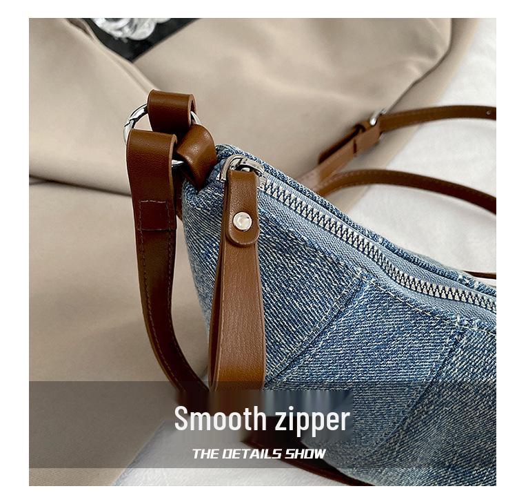 Retro Cow Horn Denim Underarm Bag: 2026 Trendy Niche Design, Women's Single Shoulder Crossbody Bag