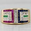 Fashion Luxurious Colored Synthetic Zirconia Golden Plated Wide Ring for Women Sparkling Vintage Banquet Festival Jewelry Crafts