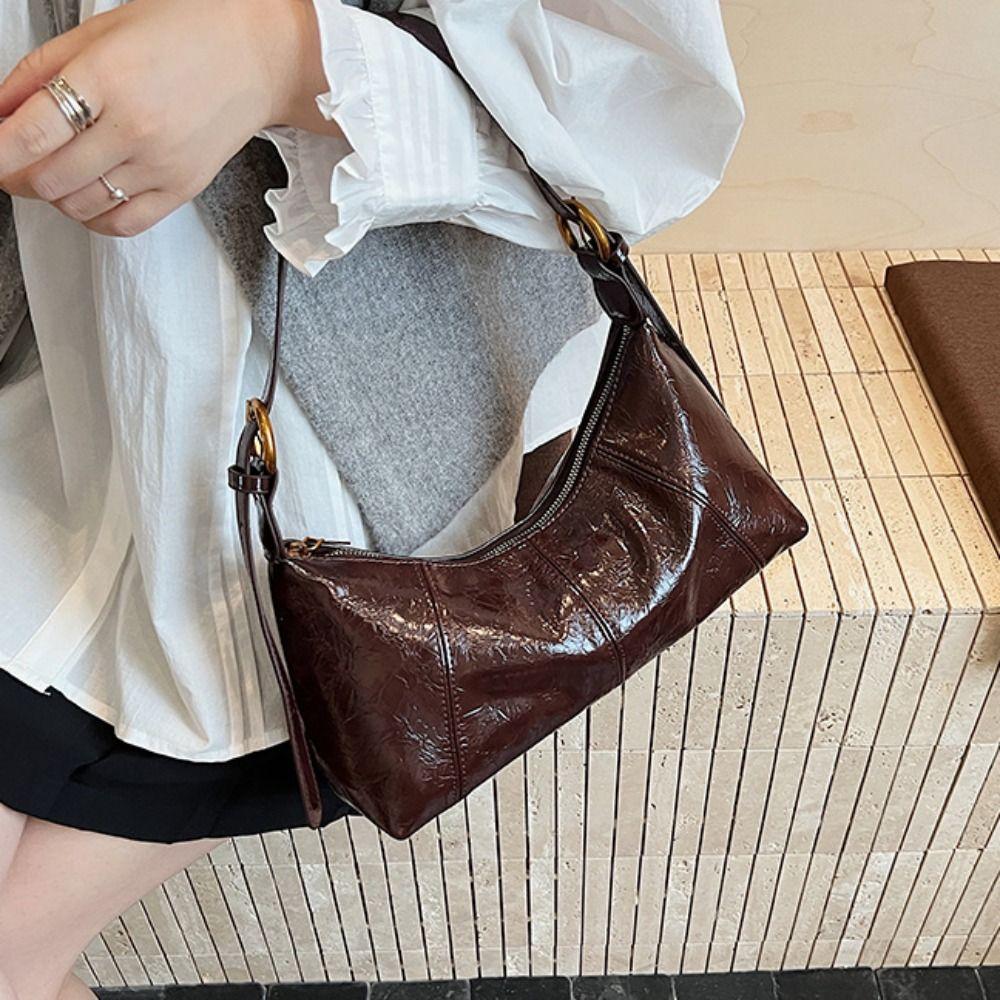 French Leather Underarm Bag Solid Color Commuting Shoulder Bag Fashion Women's Armpit Bag  Winter