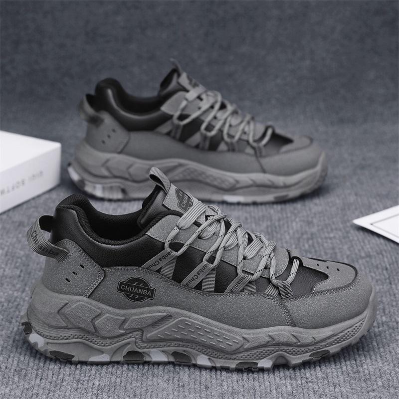 

Vintage Men s Casual Shoes Autumn New Non Slip Wear Resistant Lace Up Hiking Shoes Comfortable Height Increase Platform Sneakers 39 сірий