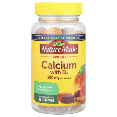 Kalzium mit Vitamin D3 Gummibärchen, Kirsch-, Orangen- und Erdbeergeschmack, 80 Gummibärchen