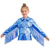 Girls Dance Jacket Metallic Tassel Design Turn Down Collar Long Sleeve Zipper Fringe Party Top