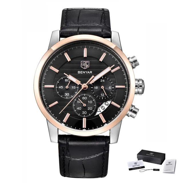 BENYAR 5104 Watch Men Top Fashion Brand Quartz Sport Leather Strap Watches Business Analog Leather Male Waterproof Clock Relojes