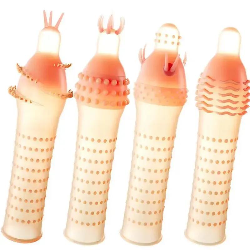 Reusable Condoms Ultrathin Penis Sleeve Delay Ejaculation Sleeve Impotence Erection Thorn Dot G Spot Cover for Sex Adult Men