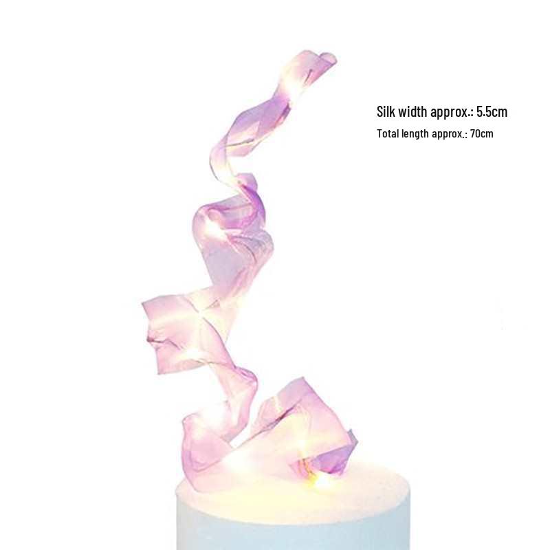Luminous Silk Bow Cake Decoration Insert - Moldable Iron Ribbon for Birthday Baking