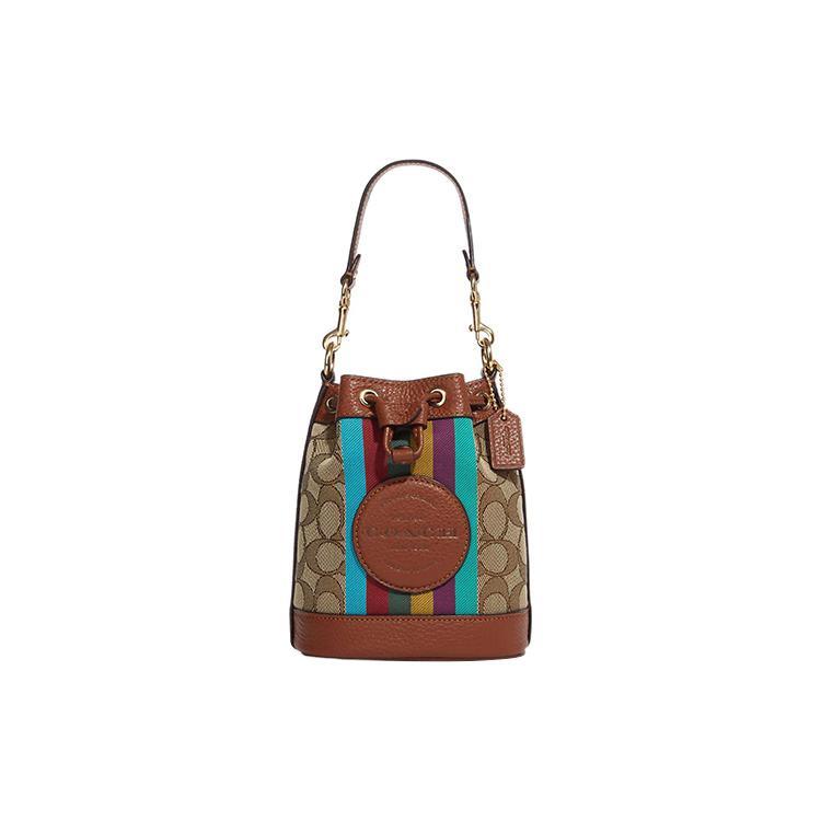 New COACH Dempsey Fabric With Cow Leather Bucket Bag, Handbag, Shoulder Bag, Crossbody Bag Mini Women's Khaki CC318-IME7V