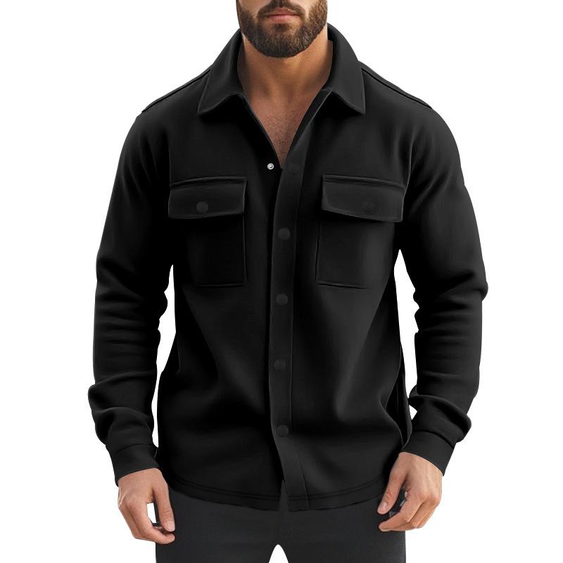 Casual Men's Heavyweight Velvet Lapel Multi-pocket Single-breasted Solid Color Casual Jacket for Men