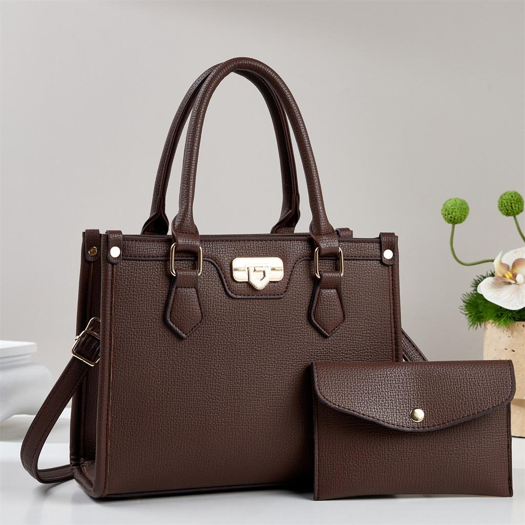 

Pu Large Capacity Tote Bag With Zipper Pocket For Daily Use Womens Fashion коричневий