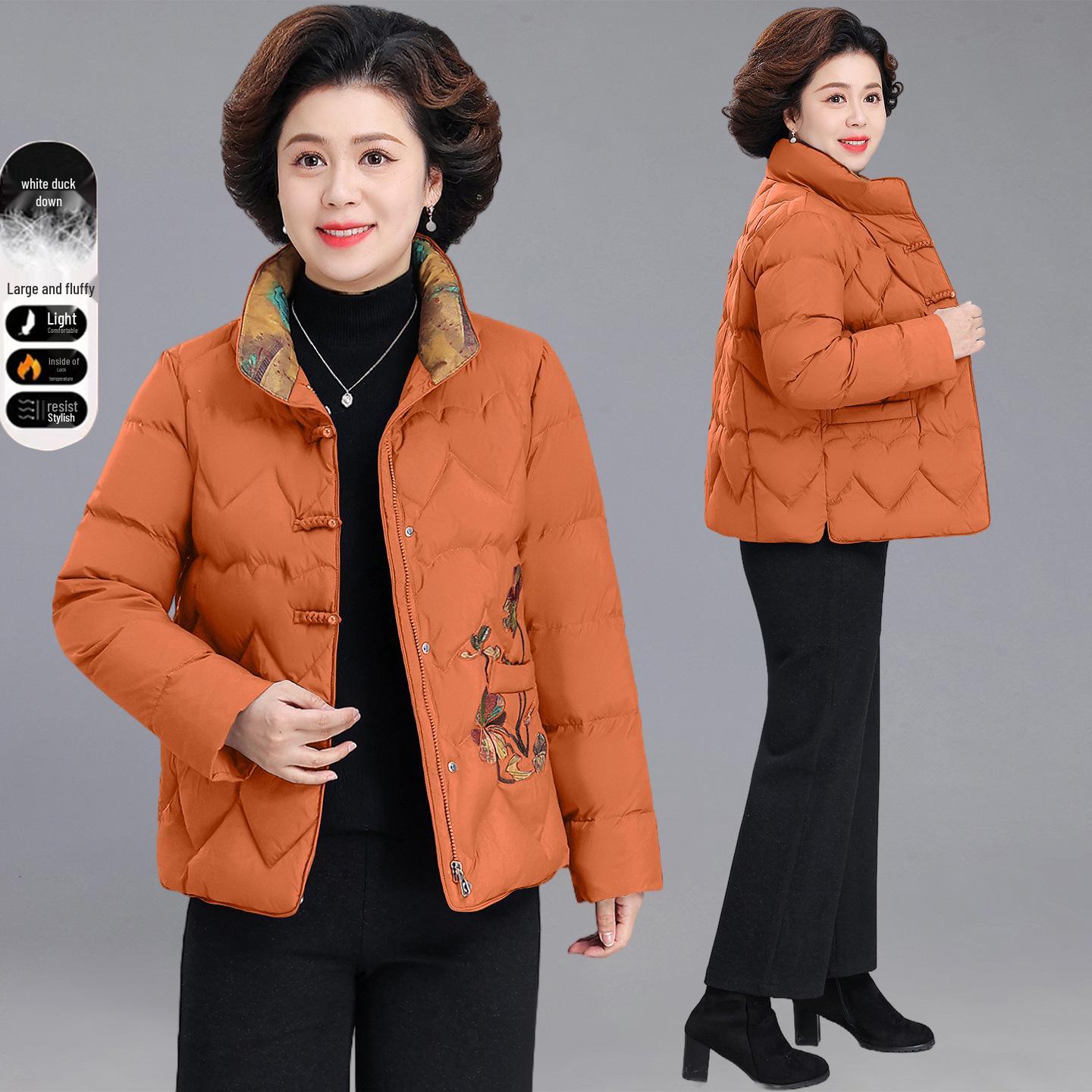 

Women s 2025 Winter Down Jacket - Chinese Style Embroidered Coat for Middle-Aged & Elderly Mothers 2XL (120-135 lbs)