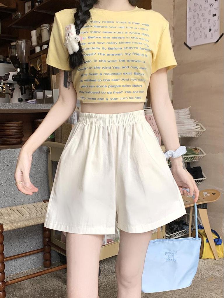 2025 Summer Women's High Waist Casual Wide-Leg Mid-Length Workwear Shorts, Petite Size.