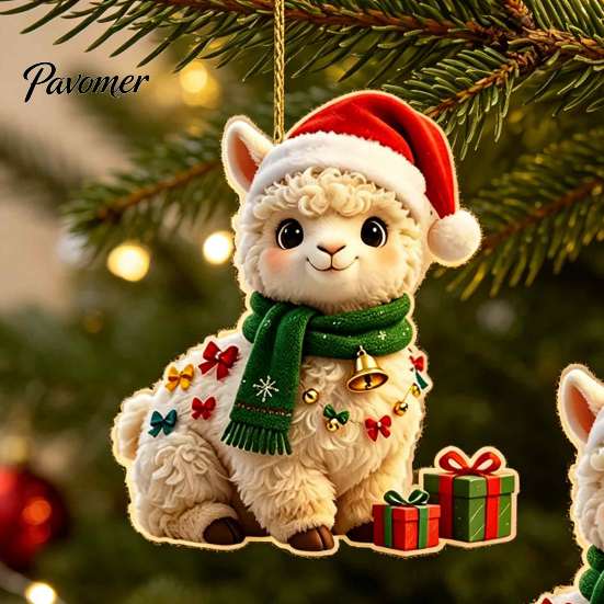 Holiday Celebration Ornaments for Family 2Pcs Christmas Alpaca Hanging Ornaments, 2D Flat Acrylic Decoration, Seasonal Festive Room Decorations