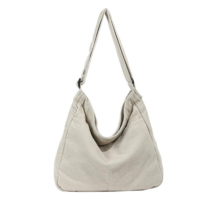 

Simple Corduroy Shoulder Bags For Women 100% Cott Crossbody Bags Korea Style Cloth Satchels Unisex Large Capacity Casual Totes бежевый