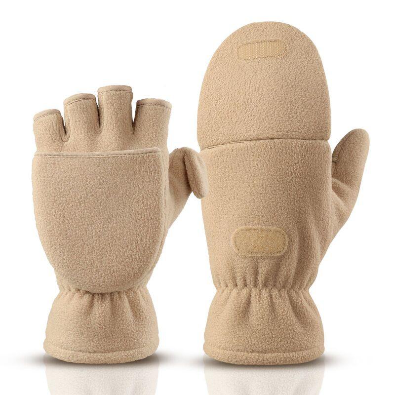 Fleece Half-Finger Flip-Top Gloves Men Women Winter Outdoor Running Fishing Driving Warm Windproof