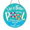 Swimming Pool Sign Summer Wooden Hanging Sign, Weather Resistant Solid Wood Plaque with Outdoor Wall Art Hemp Rope for Beach Party And Decoration