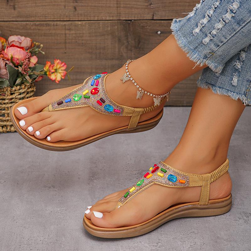 Lucyever Fashion Crystal Bohemia Sandals for Women 2024 Summer Clip Toe Beach Sandles Woman Non Slip Platform Gladiator Shoes