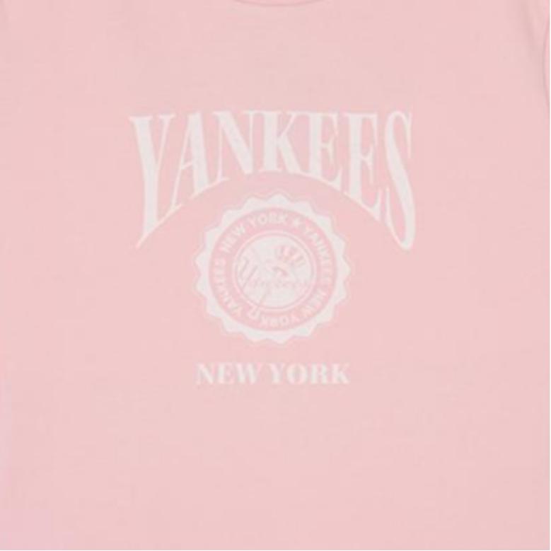New York Yankees MLB Letter Vintage Print Comfortable Sports Short Sleeve Summer Breathable T-Shirt Women Tops Light-Pink 3FTSN0143-50PKM