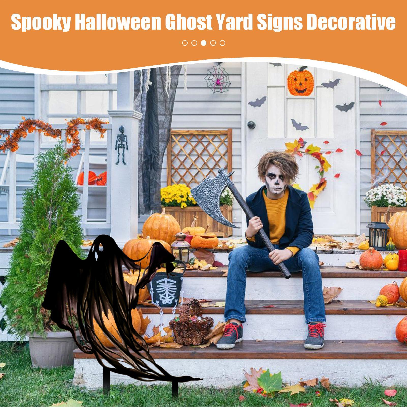 Spooky Halloween Ghost Yard Signs Halloween Ghost Grounding Stainless Steel Horror Ghost Metal Garden Pile Garden Decoration CN