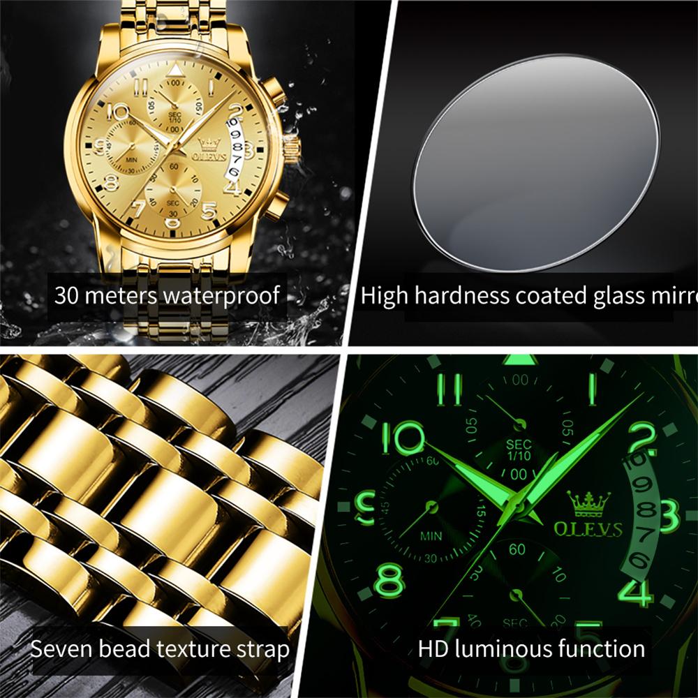 Analog Watch Men Luxury Golden Quartz Wristwatch Stainless Steel Waterproof Watches Luminous Relogio Masculino