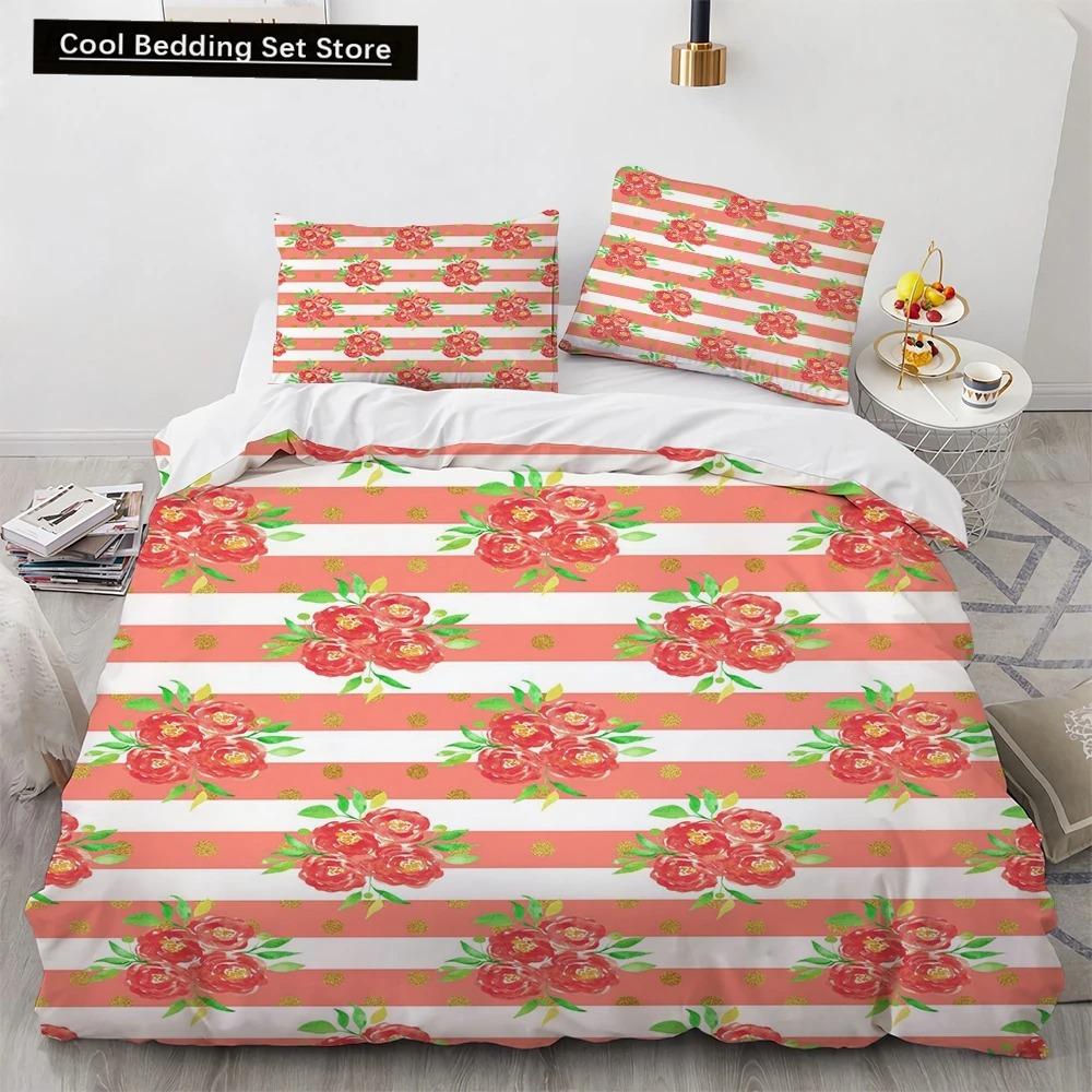 Sunflower King Queen Duvet Cover Striped Floral Bedding Set for Kids Teens Adults Colorful Flowers 23pcs Polyester Quilt Cover