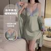 Women's Deep V Butterfly Padded Backless Cami Sleep Dress with Tie Robe Lounge Set
