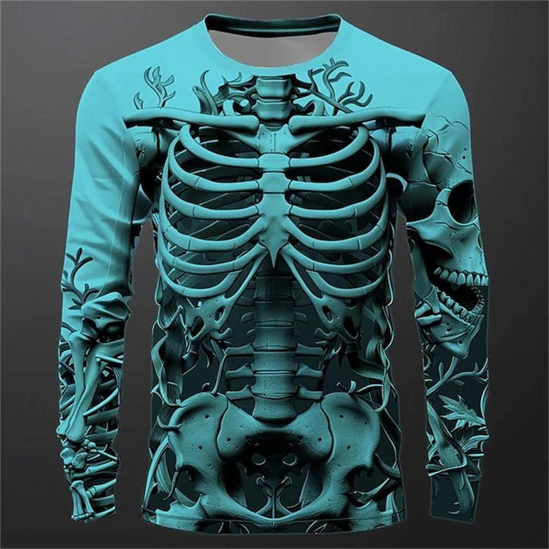 Autumn New 3D Skeleton Skulls Print Long Sleeve T Shirt Horror Skull Graphic Long Sleeve Clothes Vintage Cool Mens Clothing Tops