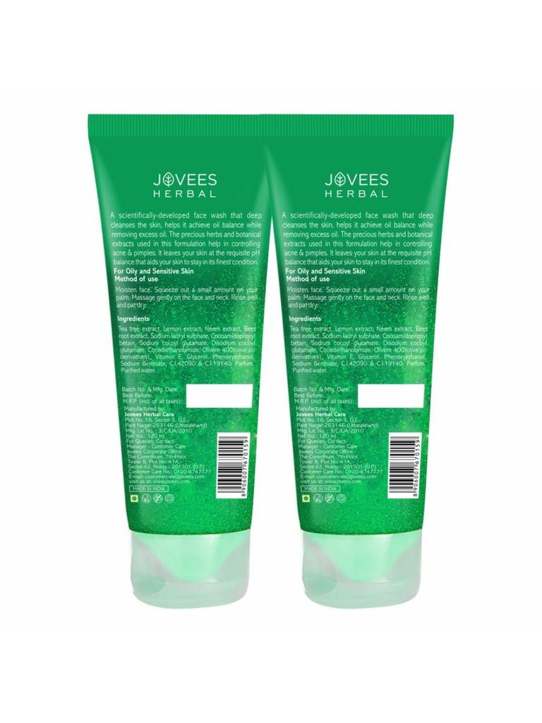 Jovees Herbal Tea Tree Face Wash For Oily Sensitive Skin Controls Oil Prevents Breakouts 120ml Pack Of 2