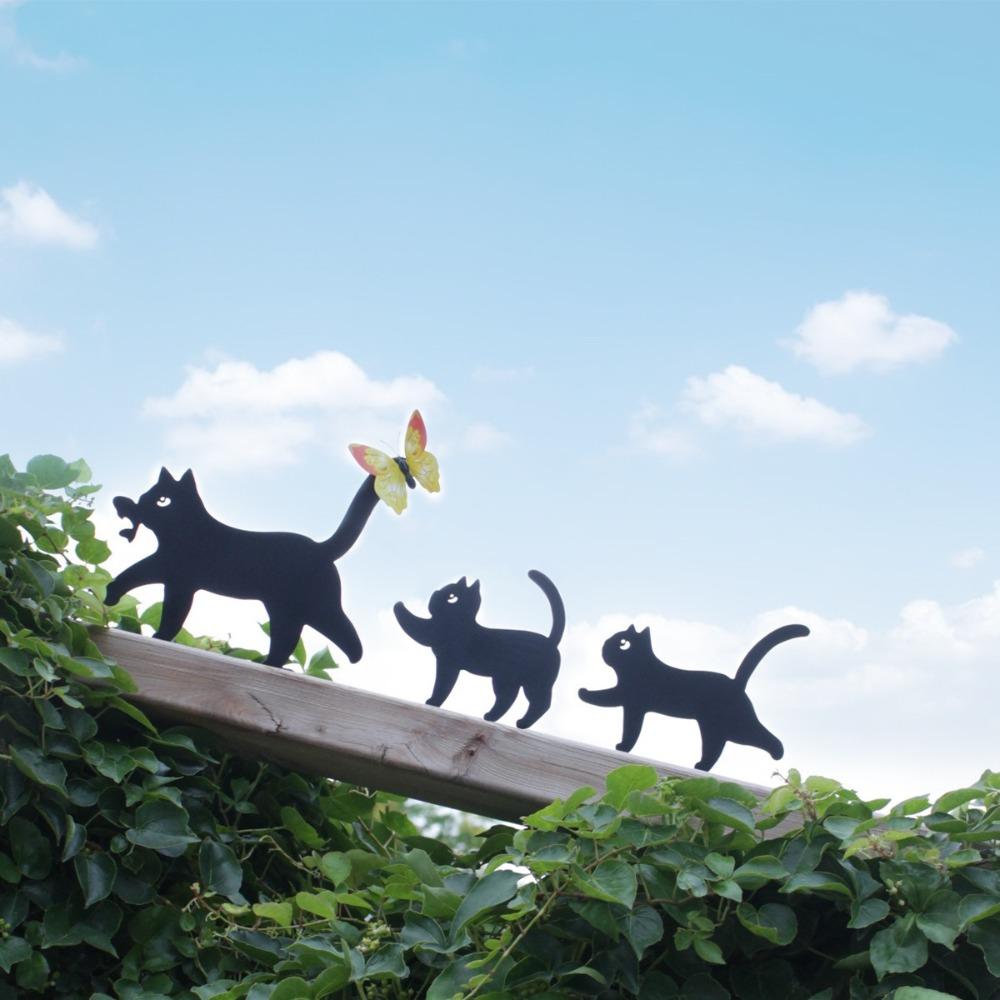 3Pcs Set Cute Cat Outdoor Statues Butterfly Decorative Animal Garden Ornaments  Home Decoration