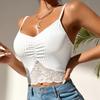 Spot European and American Style Summer New Women's Clothing Summer Lace Splicing Wrinkled Backless Short Sling Vest Women