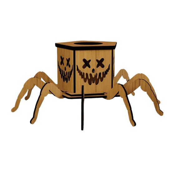 Halloween Lighted Pumpkin Lantern LED Wooden Spider Pumpkin Lamp with Spooky Face for Halloween Party Home Yard Decor