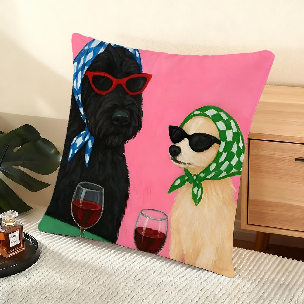 Animals Wearing Bandanas Cushion Cover Silky Short Plush Home Sofa Cushion Cover - Invisible Zipper Home Decoration