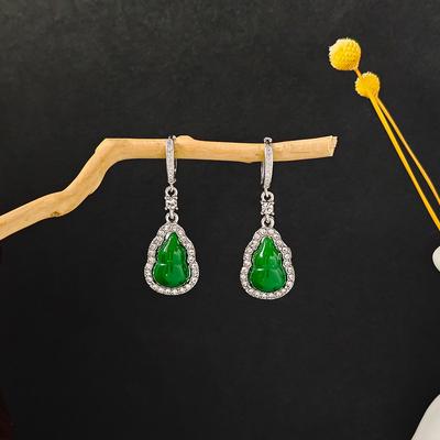Bohemian Style Green Gourd Earrings with Zircon for Chinese Vintage Fans