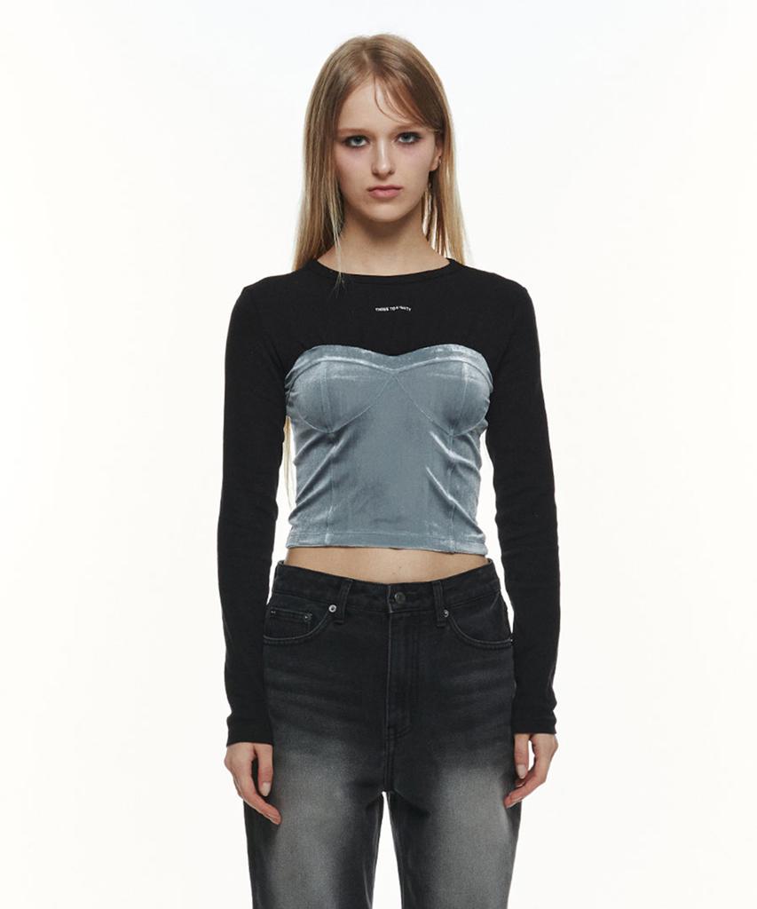THREE TO EIGHTY Velvet Corset Long Sleeve (Black)