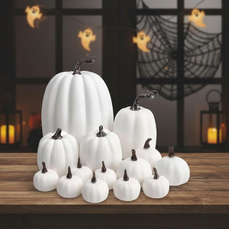 Halloween Artificial Pumpkins Set Of 14Pieces Durable User Friendly Materials For Tabletop Porch Decors